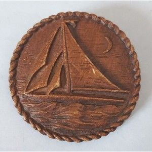 Vintage/Antique New England Early 1900's Wood Grained Sailboat Brooch Pin